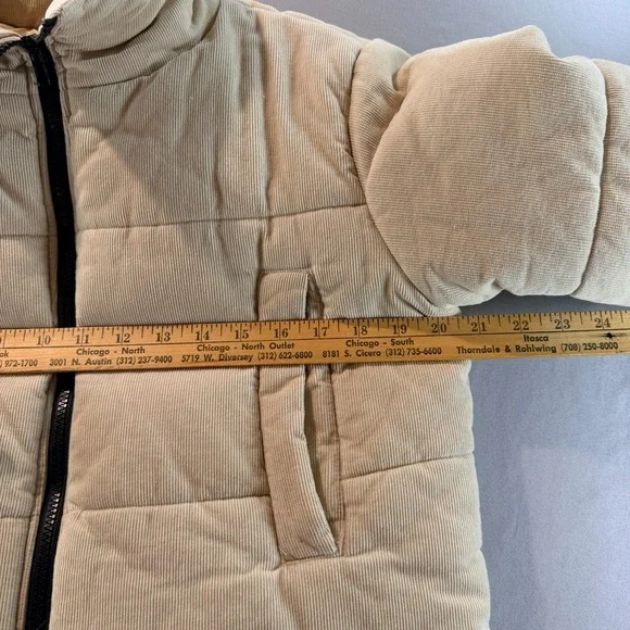 Princess Polly Beige Corduroy Puffer Jacket Women's US 2 Quilted Zip Winter Coat - Picture 8 of 10